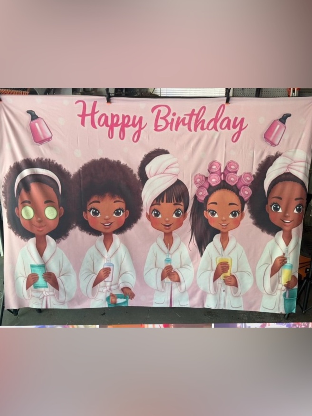 (2) Kids Pink Birthday Spa Party Backdrop - Girls Bath & Hair Theme